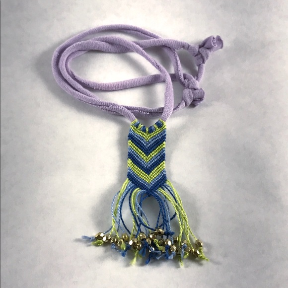 Handmade Chevron Yarn Tassle Necklace - Picture 2 of 4